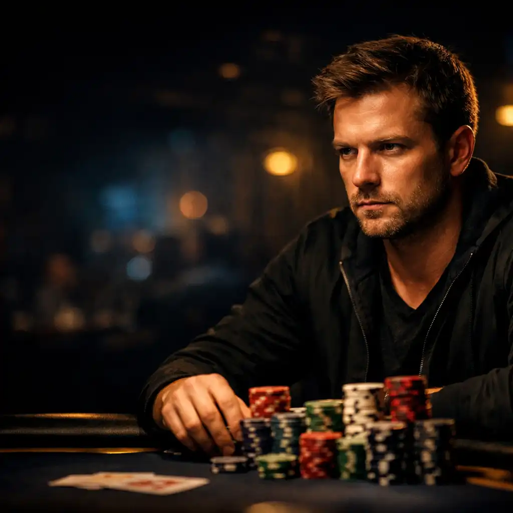 Pokerový hráč u turnajového stolu